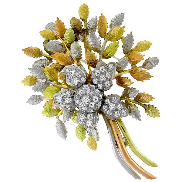 1.75ct Diamond Gold Flower Pin