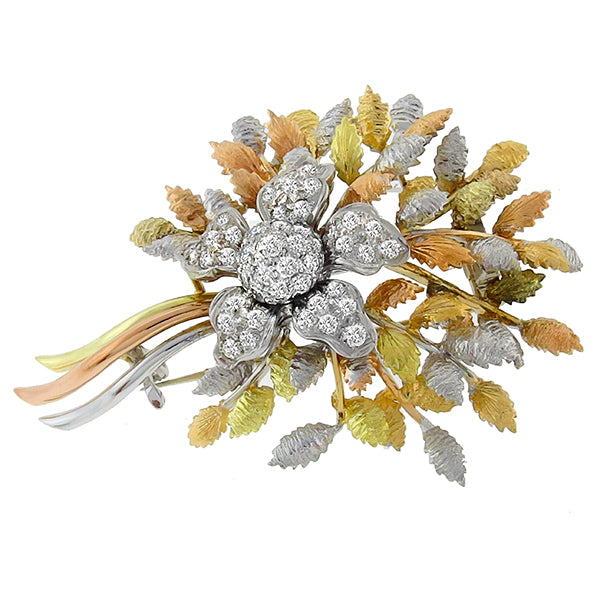 1.75ct Diamond Gold Flower Pin