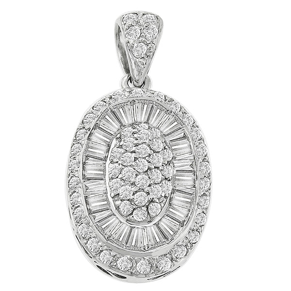 1.75ct Round & Baguette Cut Diamond 18k White Gold Pendant