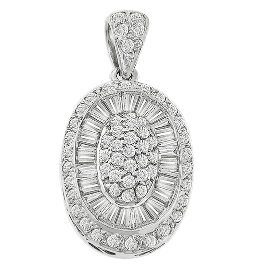 1.75ct Round & Baguette Cut Diamond 18k White Gold Pendant