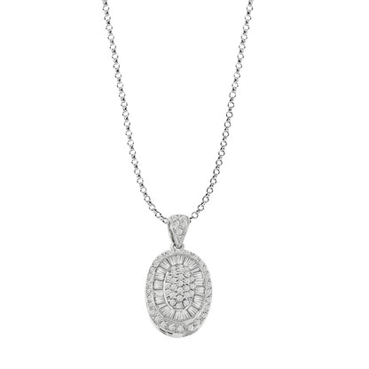 1.75ct Round & Baguette Cut Diamond 18k White Gold Pendant