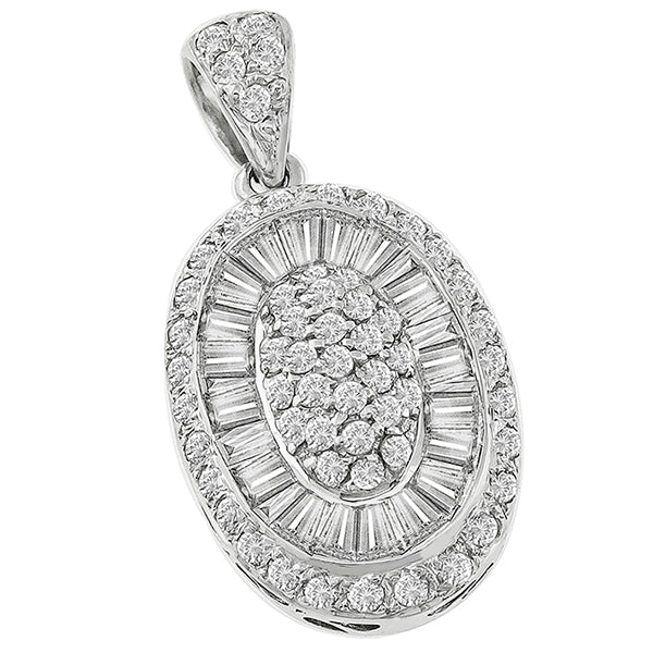 1.75ct Round & Baguette Cut Diamond 18k White Gold Pendant