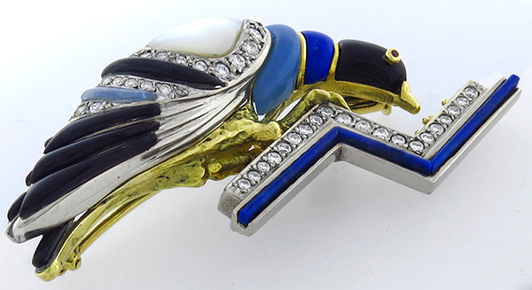 1.80ct Diamond Chalcedony Mother of Pearl Onyx Lapis Pin