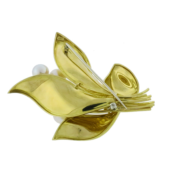 1.80ct  Sappire Pearl Gold Floral Pin