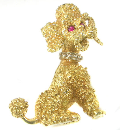 18K Yellow Gold Poodle Dog Pin