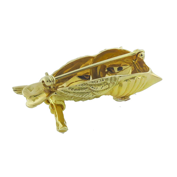 18k Gold Diamond Ruby Emerald  Owl  Pin