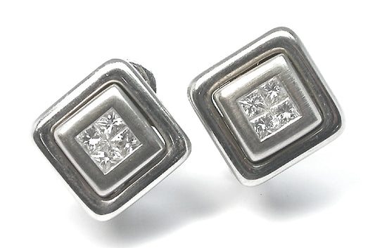 18k White Gold 1ct Princess Cut Diamond  Earrings