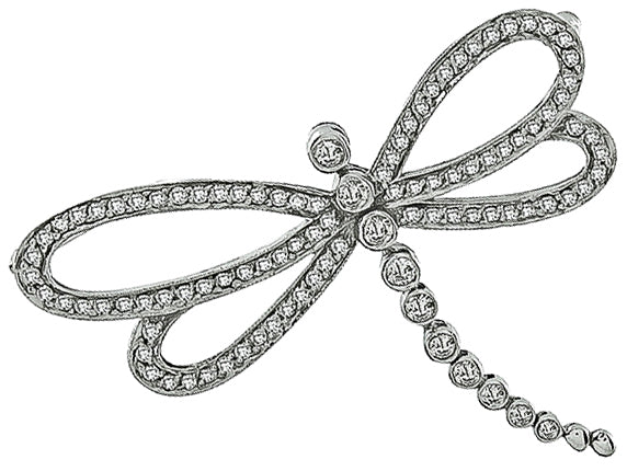18k White Gold Diamond Dragonfly Pin