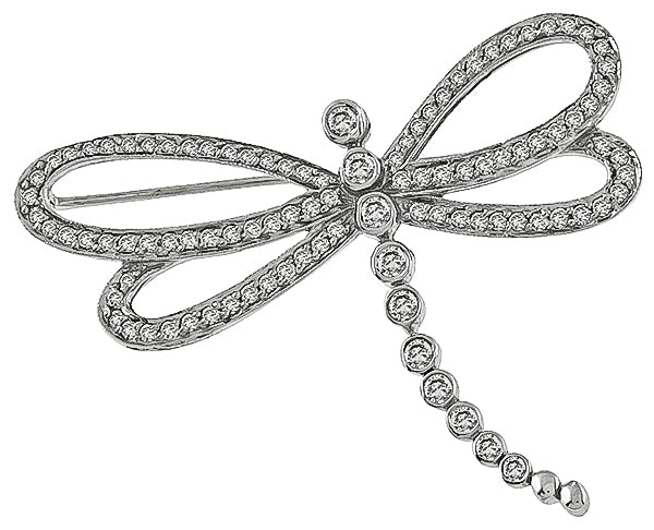 18k White Gold Diamond Dragonfly Pin