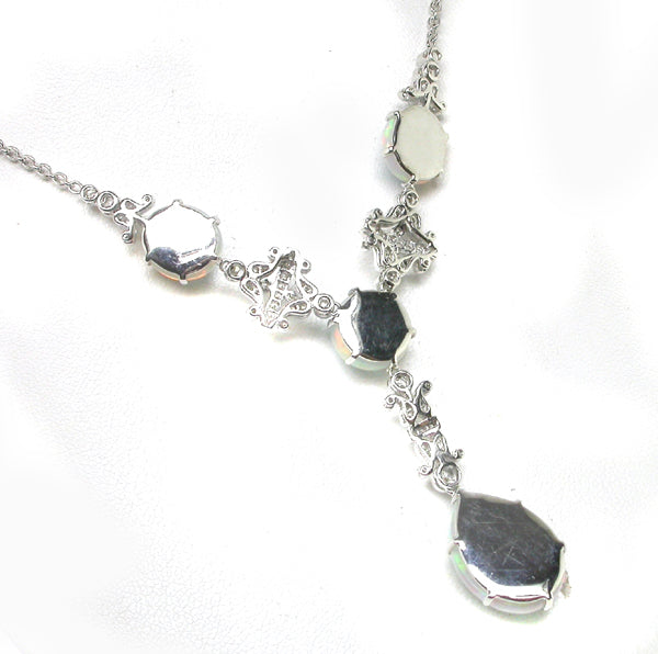 18k White Gold Diamond and White Opal Necklace