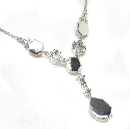 18k White Gold Diamond and White Opal Necklace