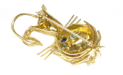 18k Yellow Gold Diamond Emerald Sapphire  Lion Pin
