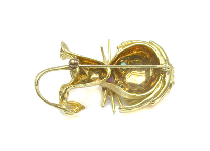 18k Yellow Gold Diamond Ruby and Emerald Lion Pin