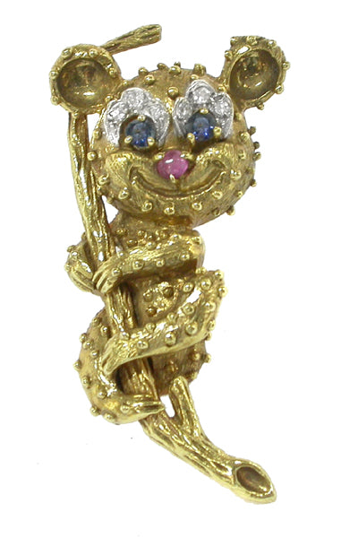 18k Yellow Gold Diamond Sapphire Ruby Koala Bear Pin