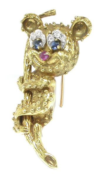 18k Yellow Gold Diamond Sapphire Ruby Koala Bear Pin