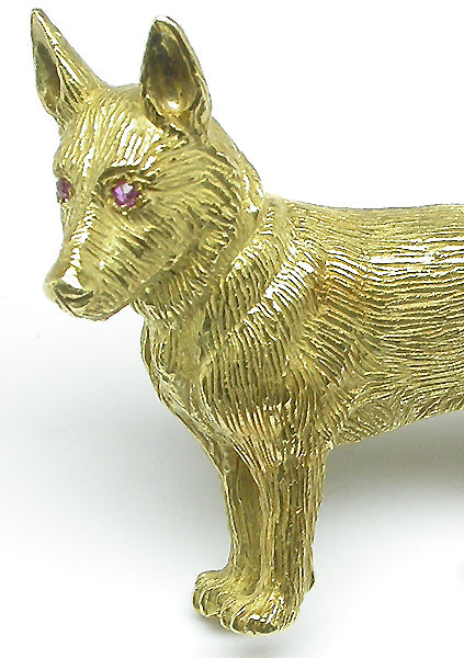 18k Yellow Gold Dog Ruby German Shepherd Dog Pin