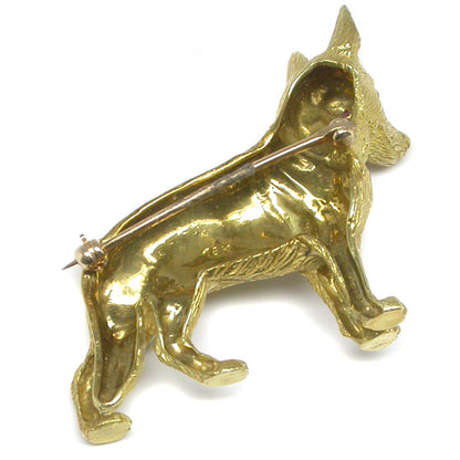 18k Yellow Gold Dog Ruby German Shepherd Dog Pin