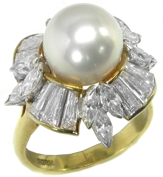 18k Yellow Gold Pearl Diamond Ring