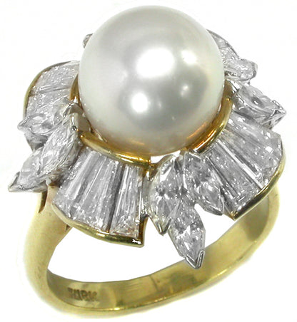 18k Yellow Gold Pearl Diamond Ring