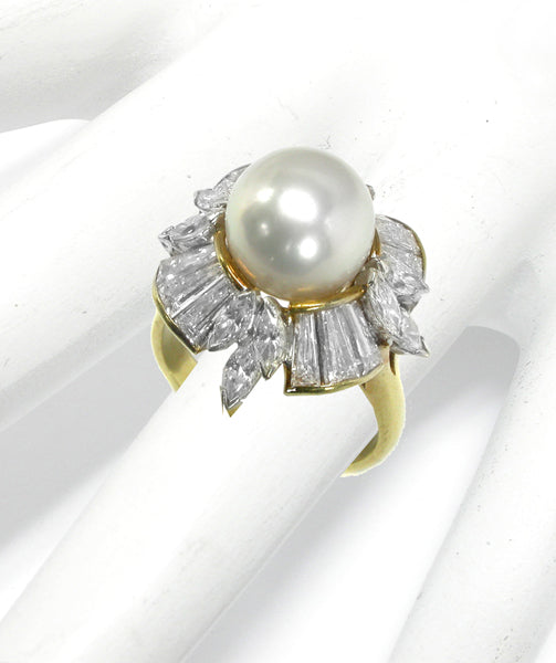 18k Yellow Gold Pearl Diamond Ring