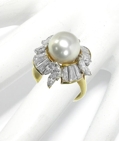 18k Yellow Gold Pearl Diamond Ring