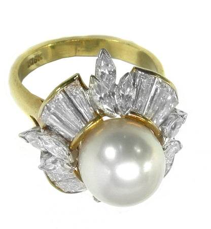 18k Yellow Gold Pearl Diamond Ring