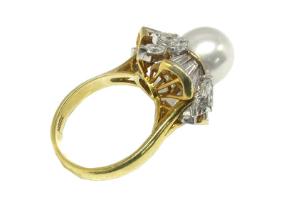18k Yellow Gold Pearl Diamond Ring