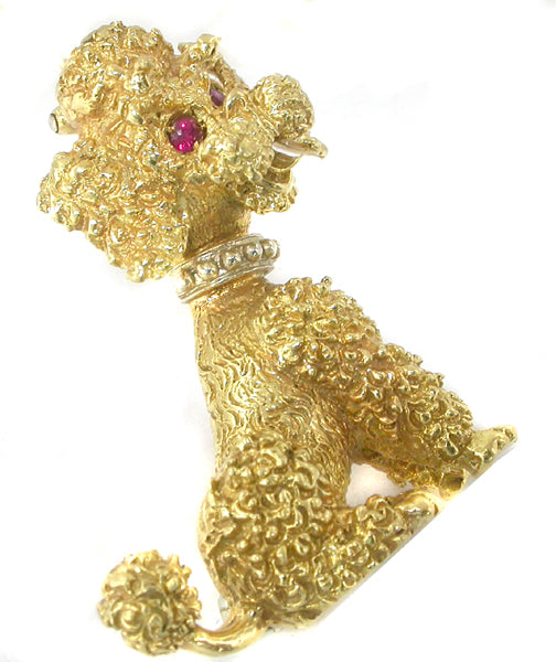18k Yellow Gold Poodle Dog Pin