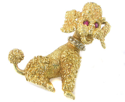 18k Yellow Gold Poodle Dog Pin