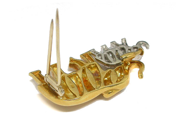 18k Yellow & White Gold Diamond Emerald and Ruby Mother & Calf  Elephants Pin