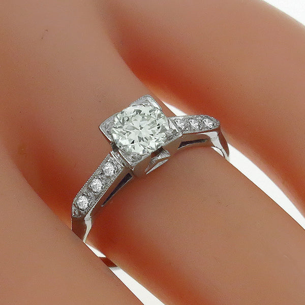 1920s  0.50ct Old Mine Cut Diamond Platinum Engagement Ring