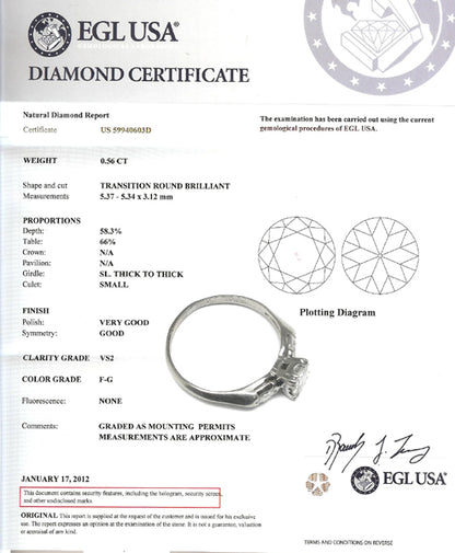 1920s 0.56ct Round   Diamond Platinum Engagement Ring