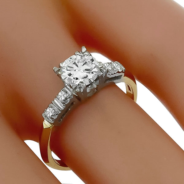 1920s 0.60ct Old Mine Cut Diamond 14k Yellow & White Gold Engagement Ring