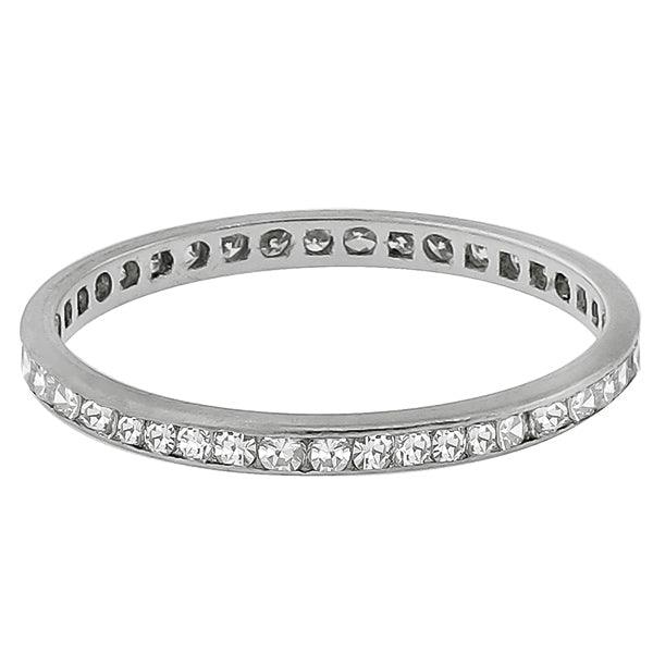 1920s 0.75ct Round Brilliant Diamond Eternity 18k White Gold Wedding Band