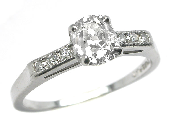 1920s 1.09ct Cushion  Cut Diamond Platinum Engagement Ring