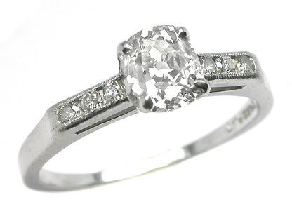 1920s 1.09ct Cushion  Cut Diamond Platinum Engagement Ring