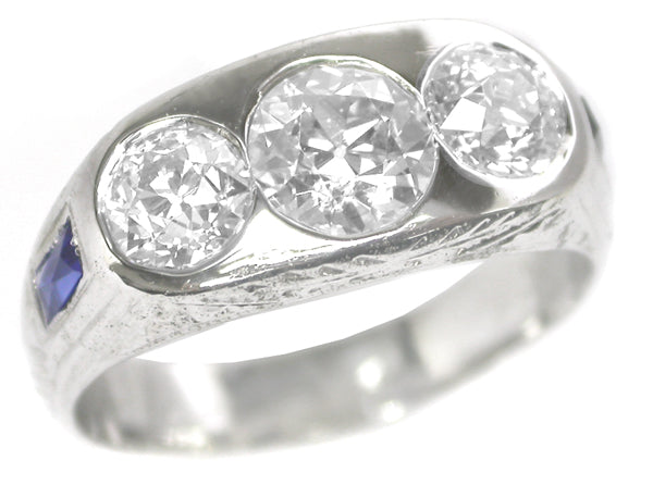 1920s 1.09ct Diamond Sapphire 18k White Gold Ring