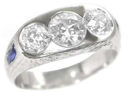 1920s 1.09ct Diamond Sapphire 18k White Gold Ring