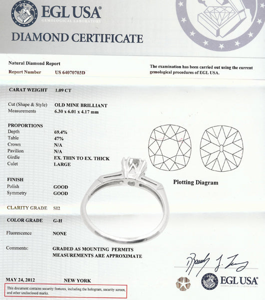 1920s 1.09ct Old Mine Diamond Engagement Ring