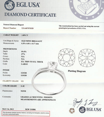 1920s 1.09ct Old Mine Diamond Engagement Ring