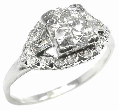 1920s 1.15ct Old Mine Cut Diamond Platinum Engagement Ring