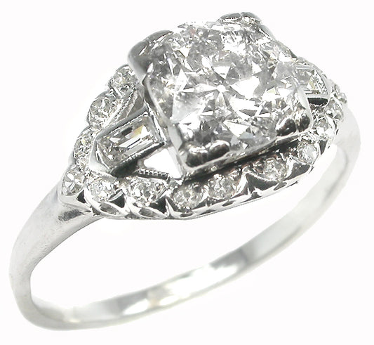 1920s 1.15ct Old Mine Cut Diamond Platinum Engagement Ring