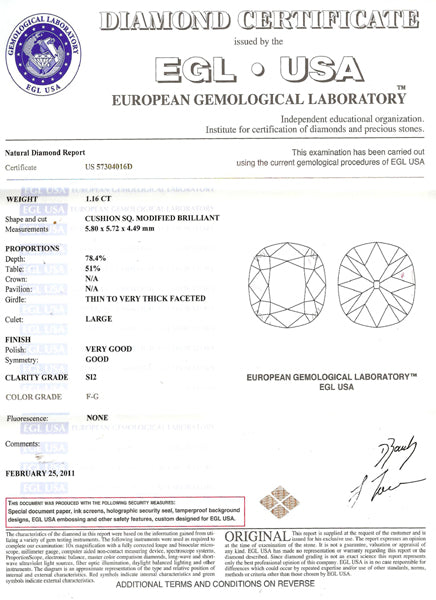 1920s 1.16ct Cushion Diamond Platinum Engagement Ring