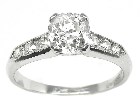 1920s 1.22ct Old Mine  Cut Diamond Platinum Engagement Ring