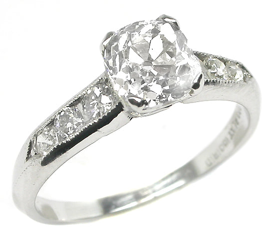 1920s 1.22ct Old Mine  Cut Diamond Platinum Engagement Ring
