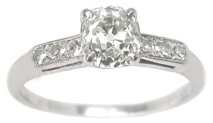 1920's 1.32ct Old Mine Cushion Cut Platinum Engagement Ring