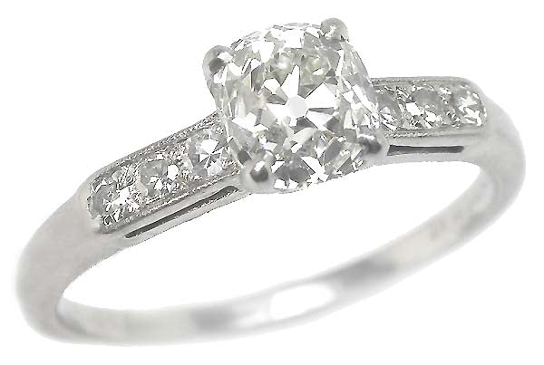 1920's 1.32ct Old Mine Cushion Cut Platinum Engagement Ring