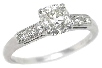 1920's 1.32ct Old Mine Cushion Cut Platinum Engagement Ring