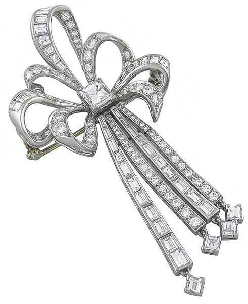 1920's GIA  1.34ct Square Cut Diamond Platinum Bow Pin