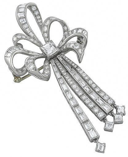 1920's GIA  1.34ct Square Cut Diamond Platinum Bow Pin